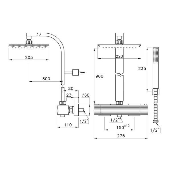  Sen cây gắn tường có vòi sen cầm tay bằng đồng Casanova - 3287TM-33 