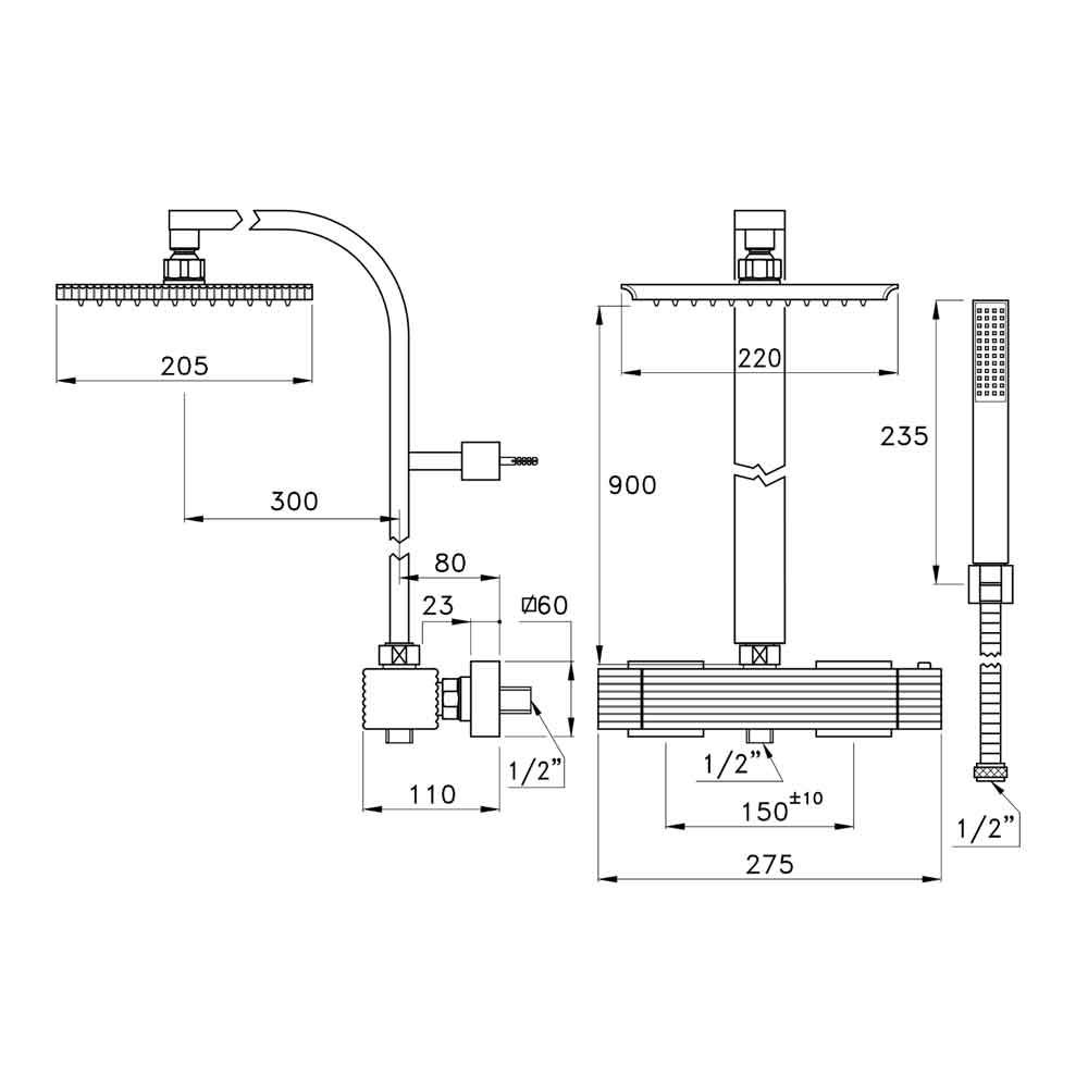  Sen cây gắn tường có vòi sen cầm tay bằng đồng Casanova - 3287TM-33 