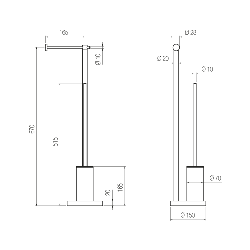  Cây treo giấy vệ sinh và bàn chải chà rửa vệ sinh toilet, phòng tắm bằng đồng để sàn Koè - CWP1 