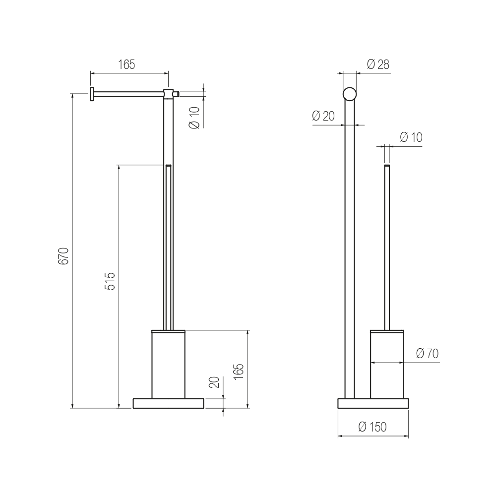  Cây treo giấy vệ sinh và bàn chải chà rửa vệ sinh toilet, phòng tắm bằng đồng để sàn Round - CWP1 