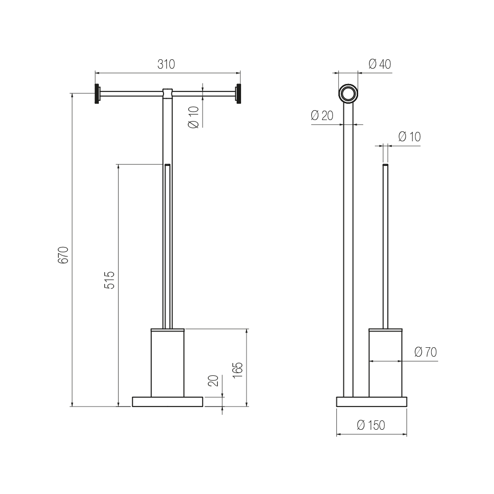  Cây treo giấy vệ sinh đôi và bàn chải chà rửa vệ sinh toilet, phòng tắm bằng đồng để sàn Tibò - CWP10 