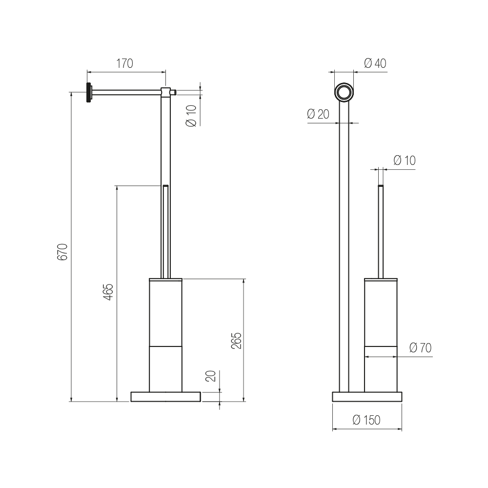  Cây treo giấy vệ sinh và bàn chải chà rửa vệ sinh toilet, phòng tắm bằng đồng để sàn Tibò - CWP11 