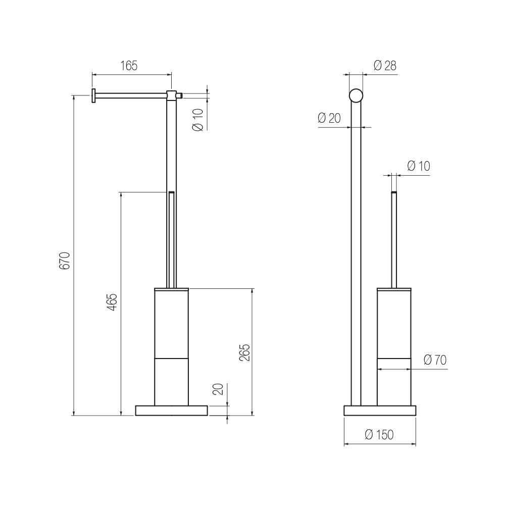  Cây treo giấy vệ sinh và bàn chải chà rửa vệ sinh toilet, phòng tắm bằng đồng để sàn Koè - CWP3 