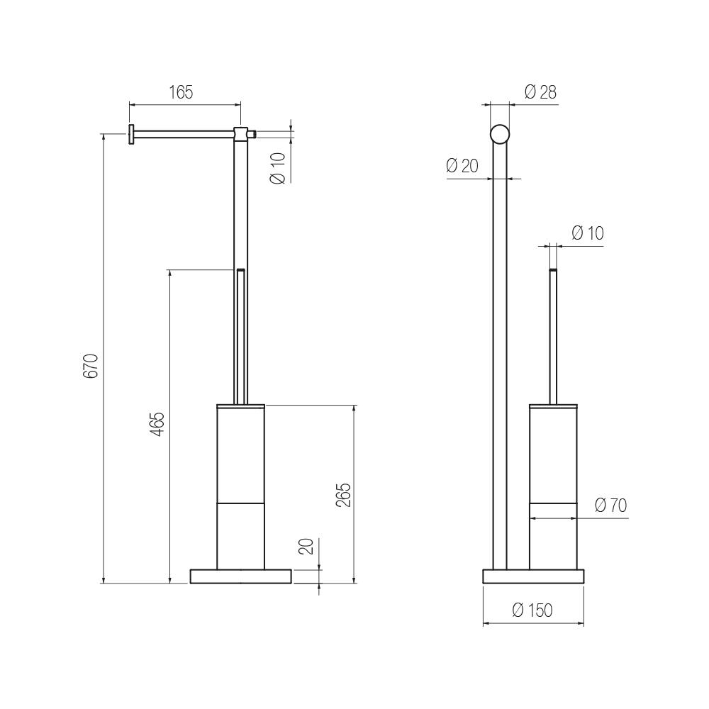  Cây treo giấy vệ sinh và bàn chải chà rửa vệ sinh toilet, phòng tắm bằng đồng để sàn Round - CWP3 