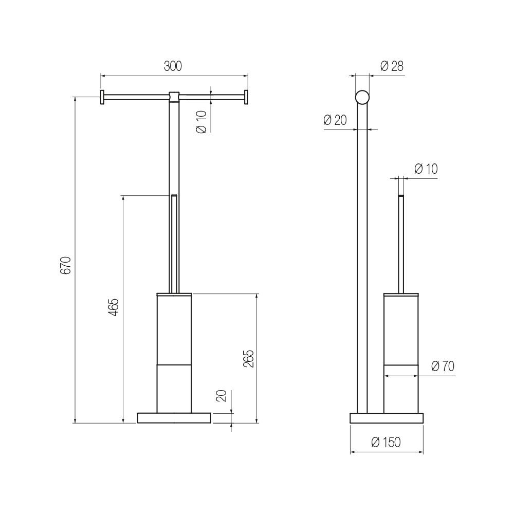  Cây treo giấy vệ sinh đôi và bàn chải chà rửa vệ sinh toilet, phòng tắm bằng đồng để sàn Koè - CWP4 