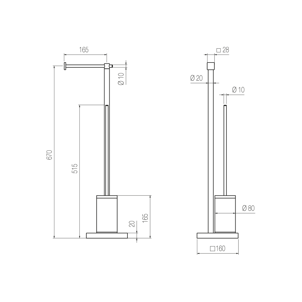  Cây treo giấy vệ sinh và bàn chải chà rửa vệ sinh toilet, phòng tắm bằng đồng để sàn Square - CWP5 