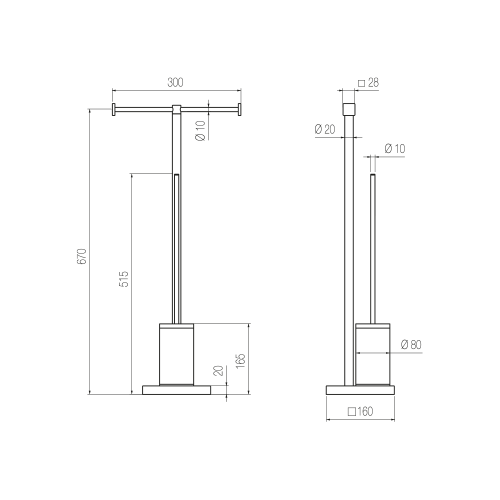  Cây treo giấy vệ sinh đôi và bàn chải chà rửa vệ sinh toilet, phòng tắm bằng đồng để sàn Square - CWP6 