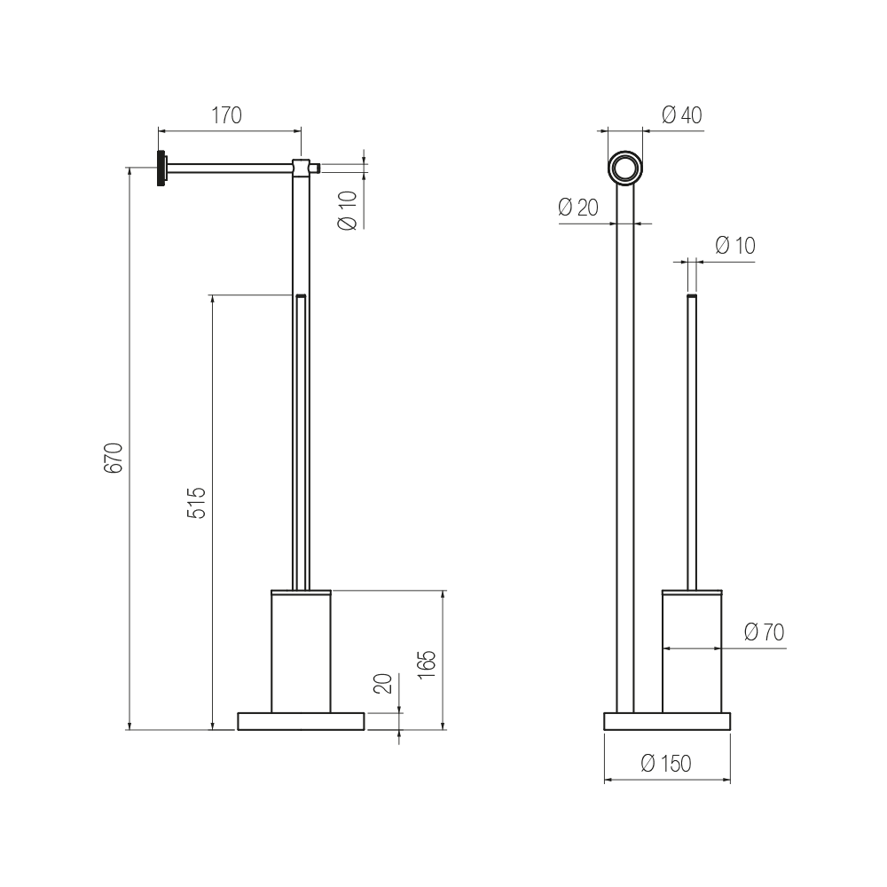  Cây treo giấy vệ sinh và bàn chải chà rửa vệ sinh toilet, phòng tắm bằng đồng để sàn Tibò - CWP9 