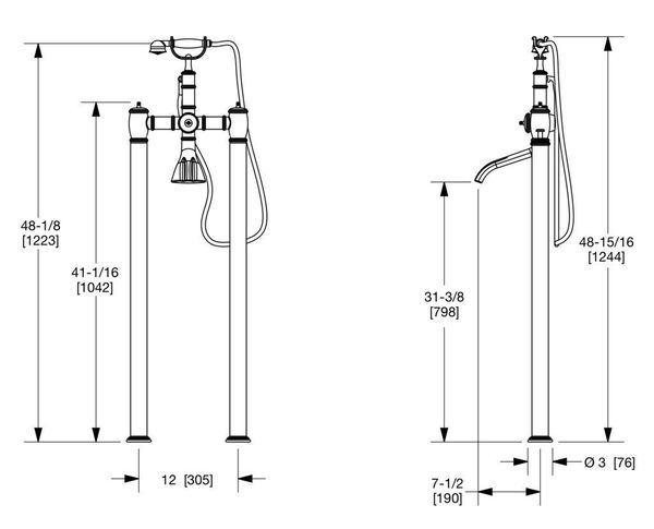  Vòi bồn tắm gắn sàn cổ điển Grey Series I bằng đồng - 0990XTS-01 