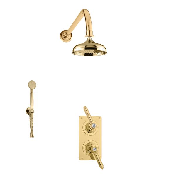  Vòi sen âm tường điều chỉnh nhiệt độ gắn tường, bát sen Ø300m cổ điển bằng đồng Drumche - Shower Wall 