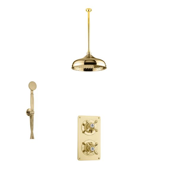  Vòi sen âm trần điều chỉnh nhiệt độ cổ điển bằng đồng, bát sen Ø300mm Drummu - Shower Ceiling 