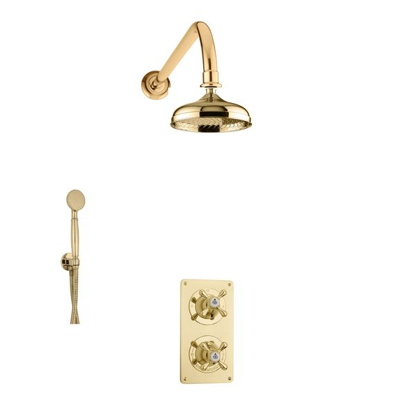  Vòi sen âm tường điều chỉnh nhiệt độ cổ điển bằng đồng, bát sen Ø300mm Drummu - Shower Wall 