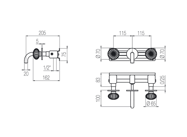  Vòi chậu lavabo gắn tường dài 100mm bằng stainless steel Dorin - DRN27 