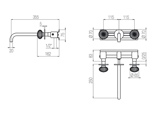  Vòi chậu lavabo gắn tường dài 250mm bằng stainless steel Dorin - DRN29 