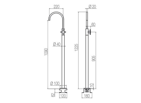  Vòi chậu lavabo chân dài gắn sàn bằng stainless steel Dixi - DXN14 