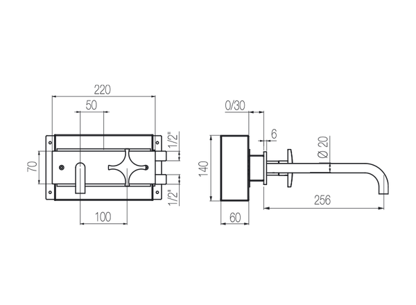  Vòi chậu lavabo gắn tường 2 lỗ dài 250mm bằng stainless steel Dixi - DXN22 