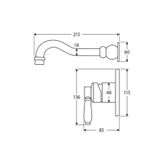  Vòi chậu lavabo gắn tường dài 215mm bằng đồng Ellian - E202106 