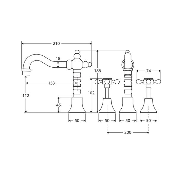  Vòi chậu lavabo 3 lỗ xoay 360 độ bằng đồng Ellian - E336101 