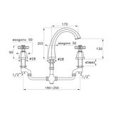  Vòi chậu lavabo 3 lỗ cao 202mm bằng đồng Eccelsa - 3223 