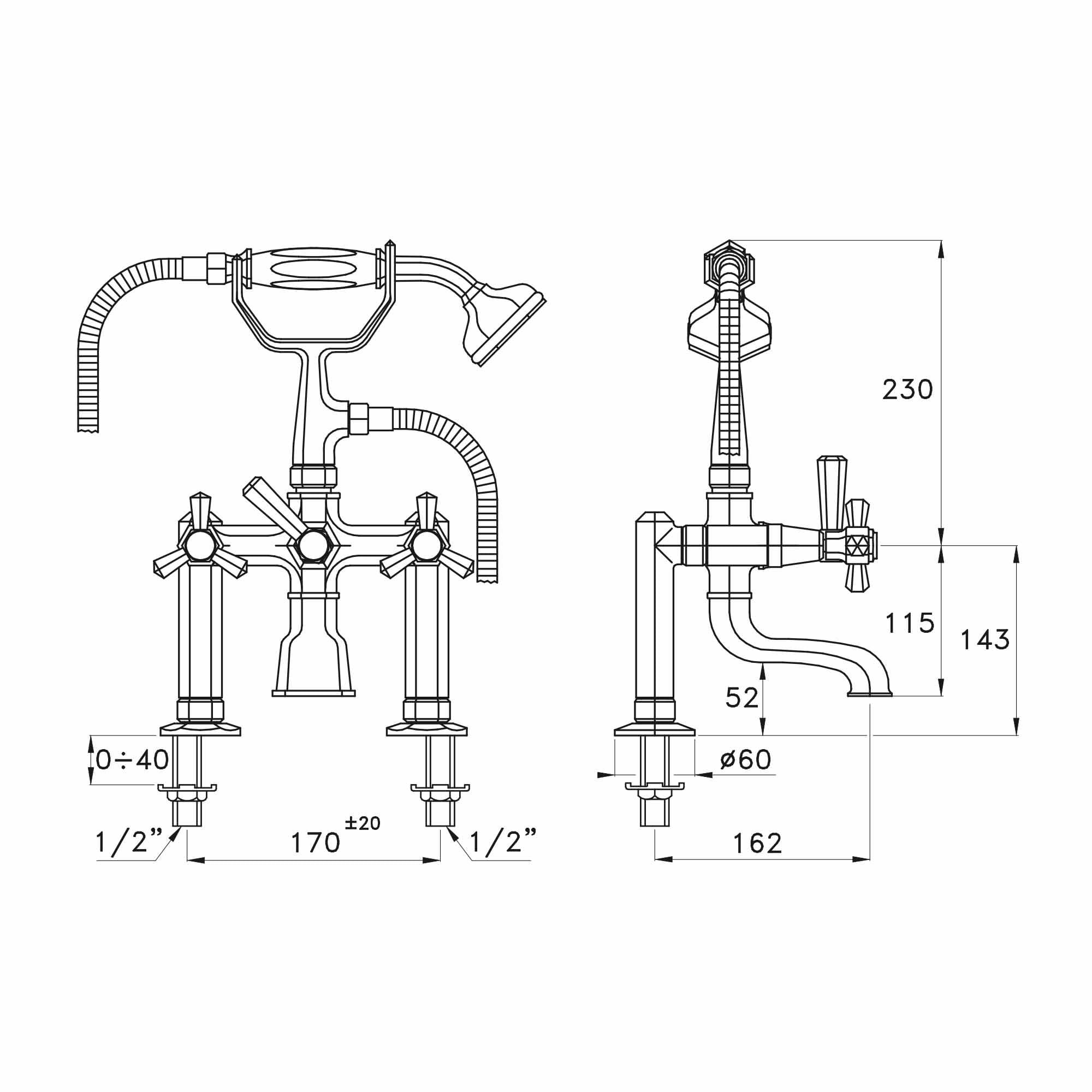  Vòi bồn tắm có vòi sen cầm tay bằng đồng Eccelsa - 3274RG306 