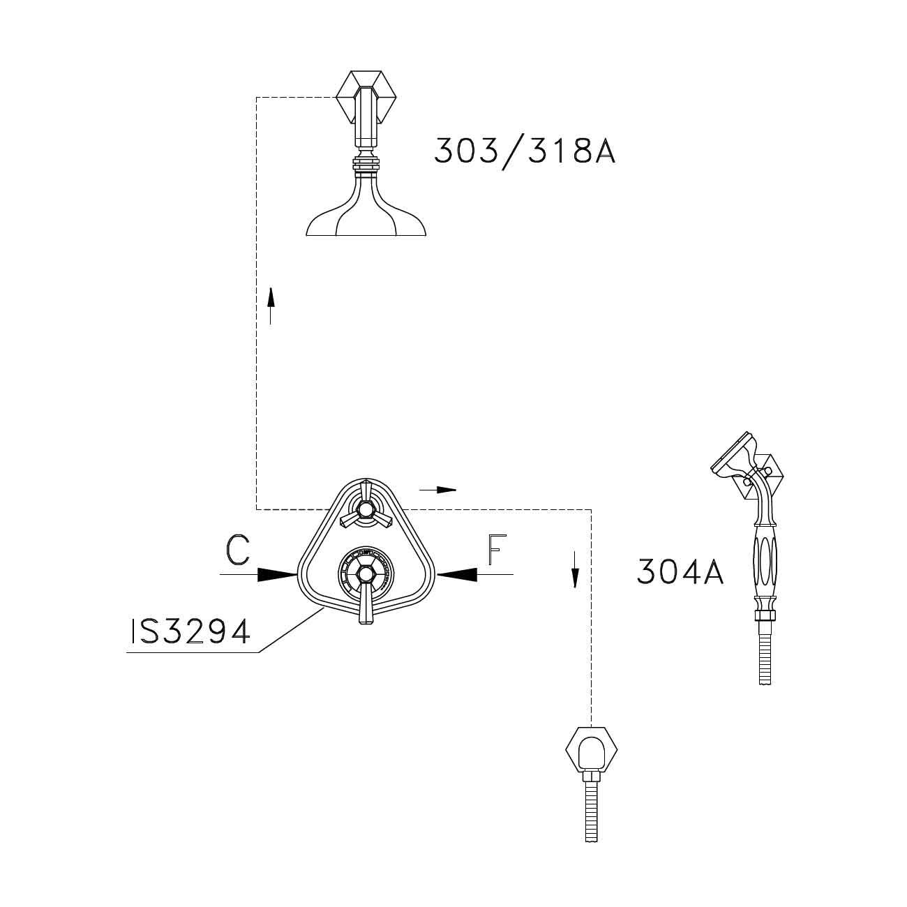  Vòi sen gắn tường điều chỉnh nhiệt độ có vòi sen cầm tay bằng đồng Eccelsa - ECC-WSHOWER3 