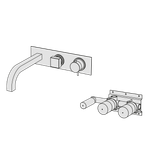  Vòi bồn tắm gắn tường điều chỉnh nhiệt độ 3 lỗ 2 đầu ra dài 250mm bằng đồng Hito Cinquantuno - ET55 