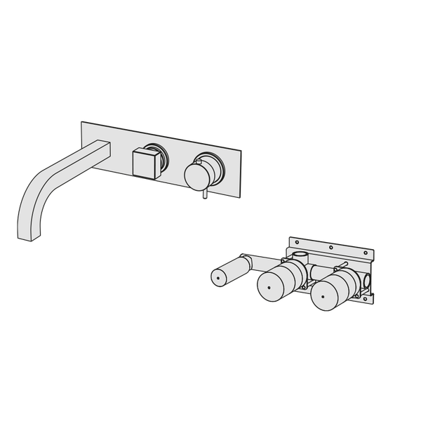  Vòi bồn tắm gắn tường điều chỉnh nhiệt độ 3 lỗ 2 đầu ra dài 250mm bằng đồng Hito Cinquantuno - ET55 