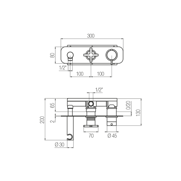  External Part - Bộ trộn điều chỉnh nhiệt độ 2 đầu ra bằng đồng Hugò - Geda Wellness - ETH4 