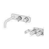  Vòi bồn tắm gắn tường điều chỉnh nhiệt độ 3 lỗ 2 đầu ra dài 240mm bằng đồng Hugò - ETH5 