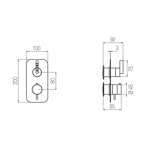  External Part - Bộ trộn điều chỉnh nhiệt độ 2 đầu ra bằng đồng Koè - Geda Wellness - ETK2 