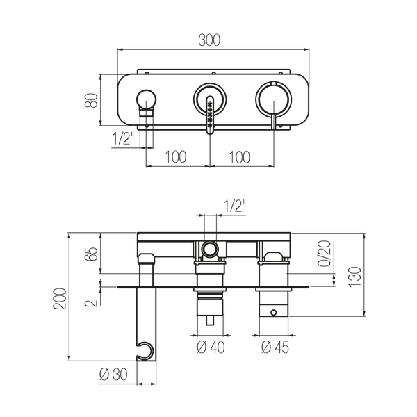  External Part - Bộ trộn điều chỉnh nhiệt độ 2 đầu ra bằng đồng Koè - Geda Wellness - ETK4 