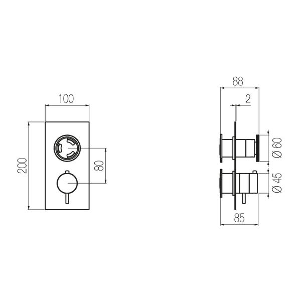  External Part - Bộ trộn điều chỉnh nhiệt độ 2 đầu ra bằng đồng Tibò - Geda Wellness - ETO2 