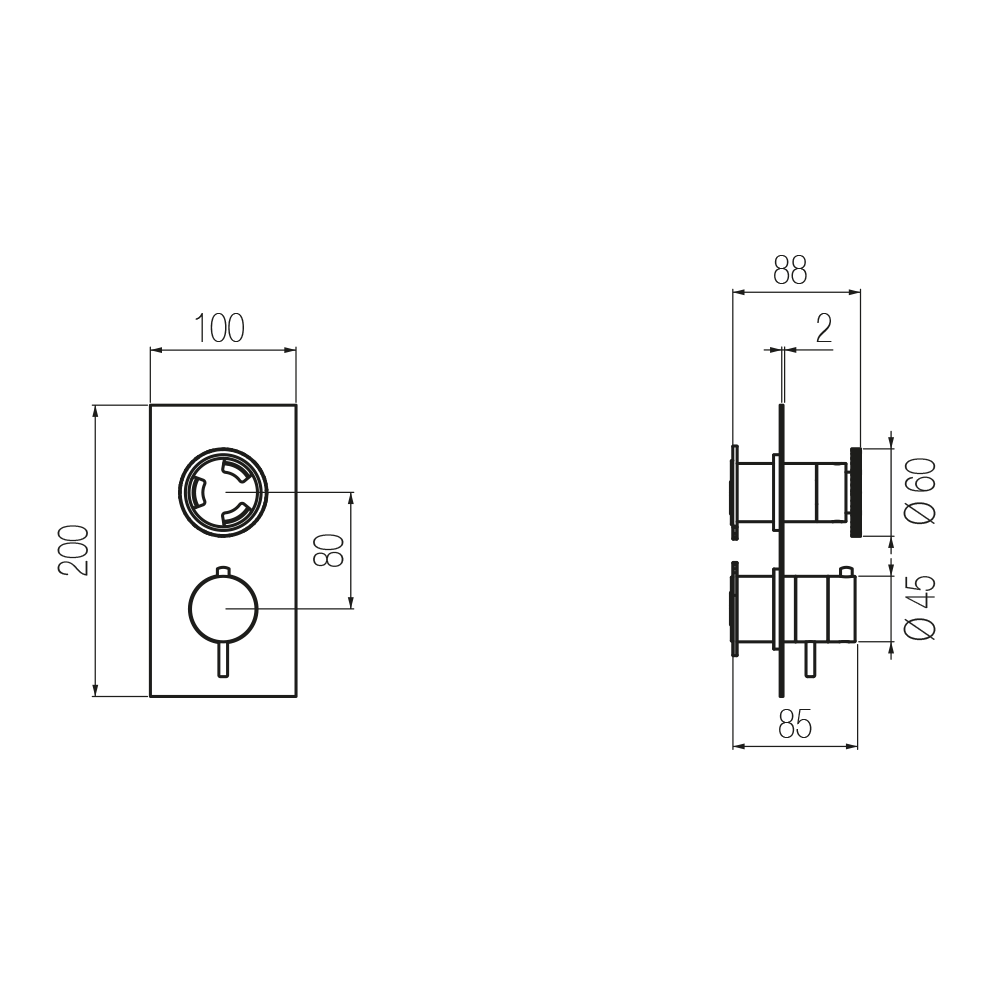  External Part - Bộ trộn điều chỉnh nhiệt độ 2 đầu ra bằng đồng Tibò - Geda Wellness - ETO2 