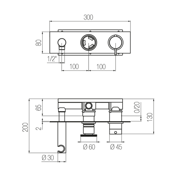  External Part - Bộ trộn điều chỉnh nhiệt độ 2 đầu ra bằng đồng Tibò - Geda Wellness - ETO4 