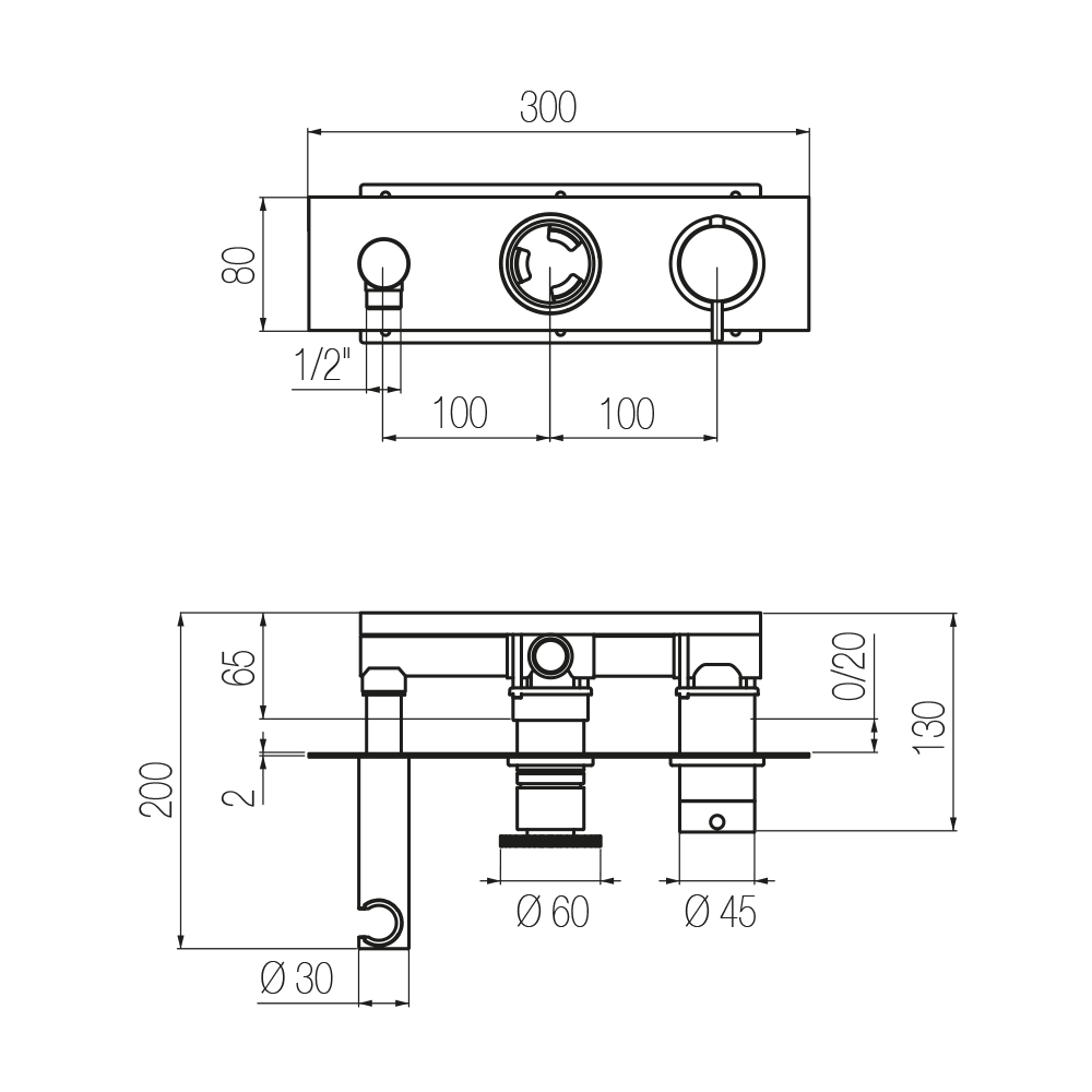  External Part - Bộ trộn điều chỉnh nhiệt độ 2 đầu ra bằng đồng Tibò - Geda Wellness - ETO4 