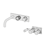  Vòi bồn tắm gắn tường điều chỉnh nhiệt độ 3 lỗ 2 đầu ra dài 240mm bằng đồng Tibò - ETO5 