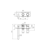  Vòi bồn tắm gắn tường điều chỉnh nhiệt độ 3 lỗ 2 đầu ra dài 240mm bằng đồng Minimè - ETQ5 