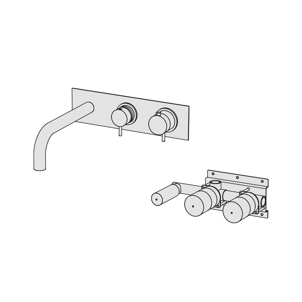  Vòi bồn tắm gắn tường điều chỉnh nhiệt độ 3 lỗ 2 đầu ra dài 240mm bằng đồng Minimè - ETQ5 
