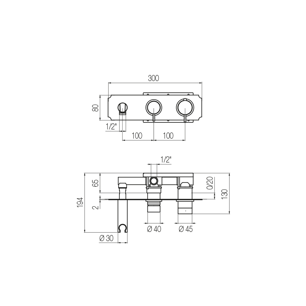  External Part - Bộ trộn điều chỉnh nhiệt độ 2 đầu ra bằng đồng Rajia - Geda Wellness - ETR4 