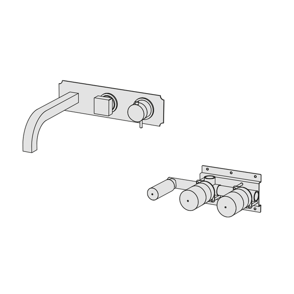  Vòi bồn tắm gắn tường điều chỉnh nhiệt độ 3 lỗ 2 đầu ra dài 250mm bằng đồng Rajia - ETR5 