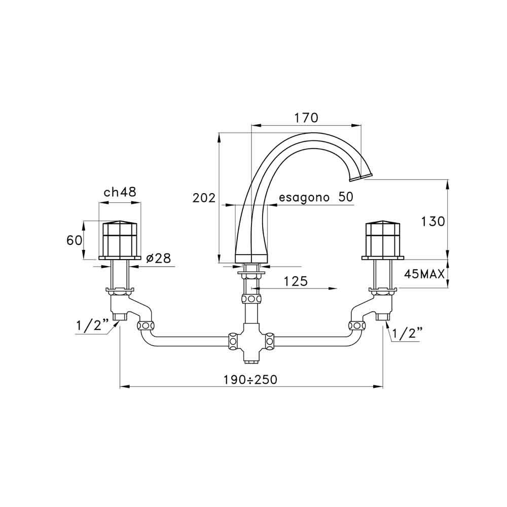  Vòi chậu lavabo 3 lỗ bằng đồng Firenze - 3222TR 