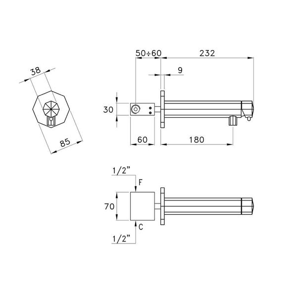  Vòi chậu lavabo gắn tường bằng đồng Firenze - 3868MC 
