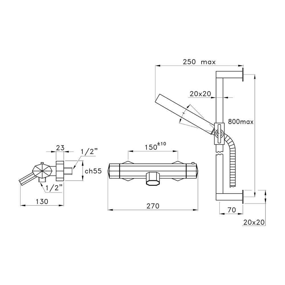  Vòi bồn tắm gắn tường có vòi sen cầm tay bằng đồng Firenze - 3267TM302 