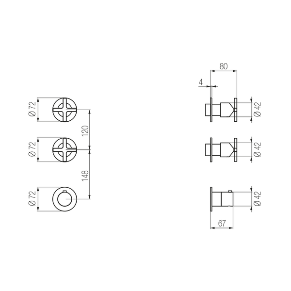  External Part - Bộ trộn điều chỉnh nhiệt độ 2 đầu ra bằng đồng Hugò - Geda Wellness - GHN41 