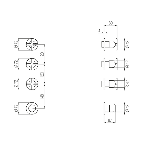  External Part - Bộ trộn điều chỉnh nhiệt độ 4 đầu ra bằng đồng Hugò - Geda Wellness - GHN43 
