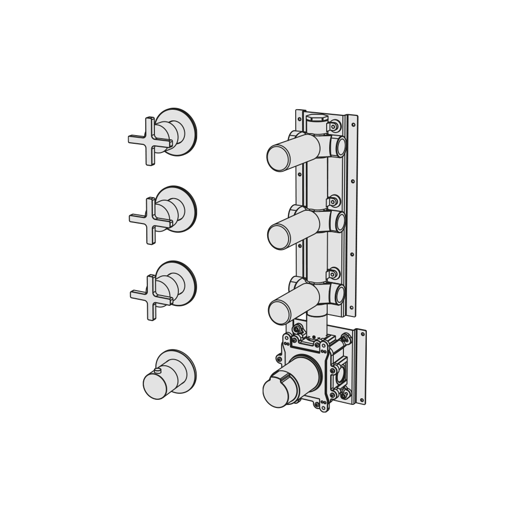  External Part - Bộ trộn điều chỉnh nhiệt độ 4 đầu ra bằng đồng Hugò - Geda Wellness - GHN43 