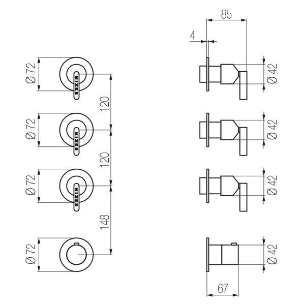  External Part - Bộ trộn điều chỉnh nhiệt độ 3 đầu ra  (3/4