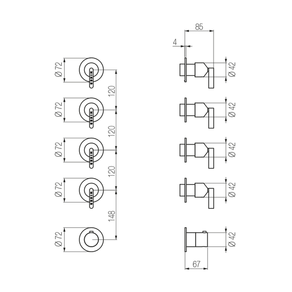  External Part - Bộ trộn điều chỉnh nhiệt độ 4 đầu ra  (3/4