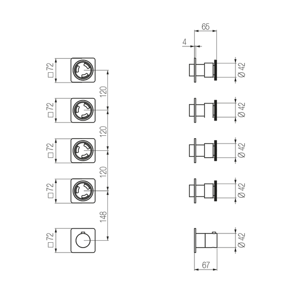  External Part - Bộ trộn điều chỉnh nhiệt độ 4 đầu ra  (3/4
