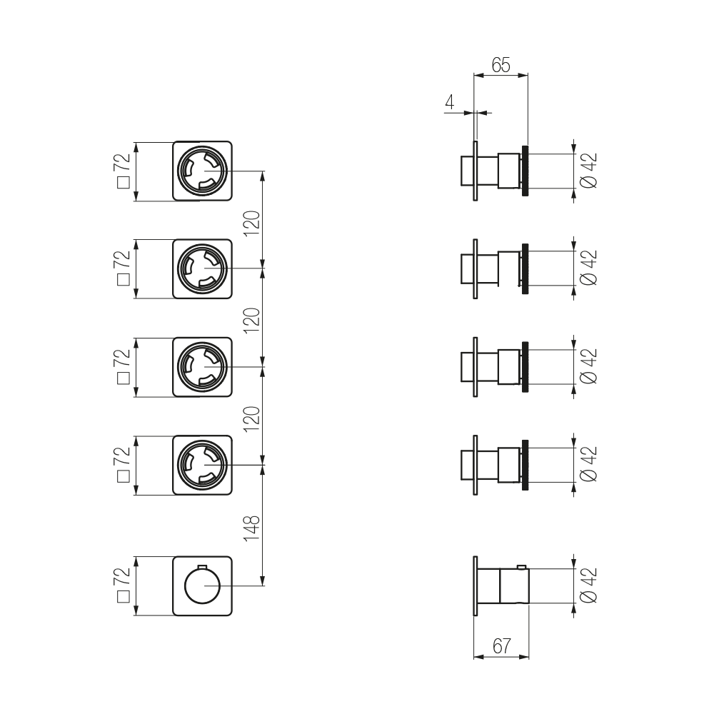  External Part - Bộ trộn điều chỉnh nhiệt độ 4 đầu ra  (3/4